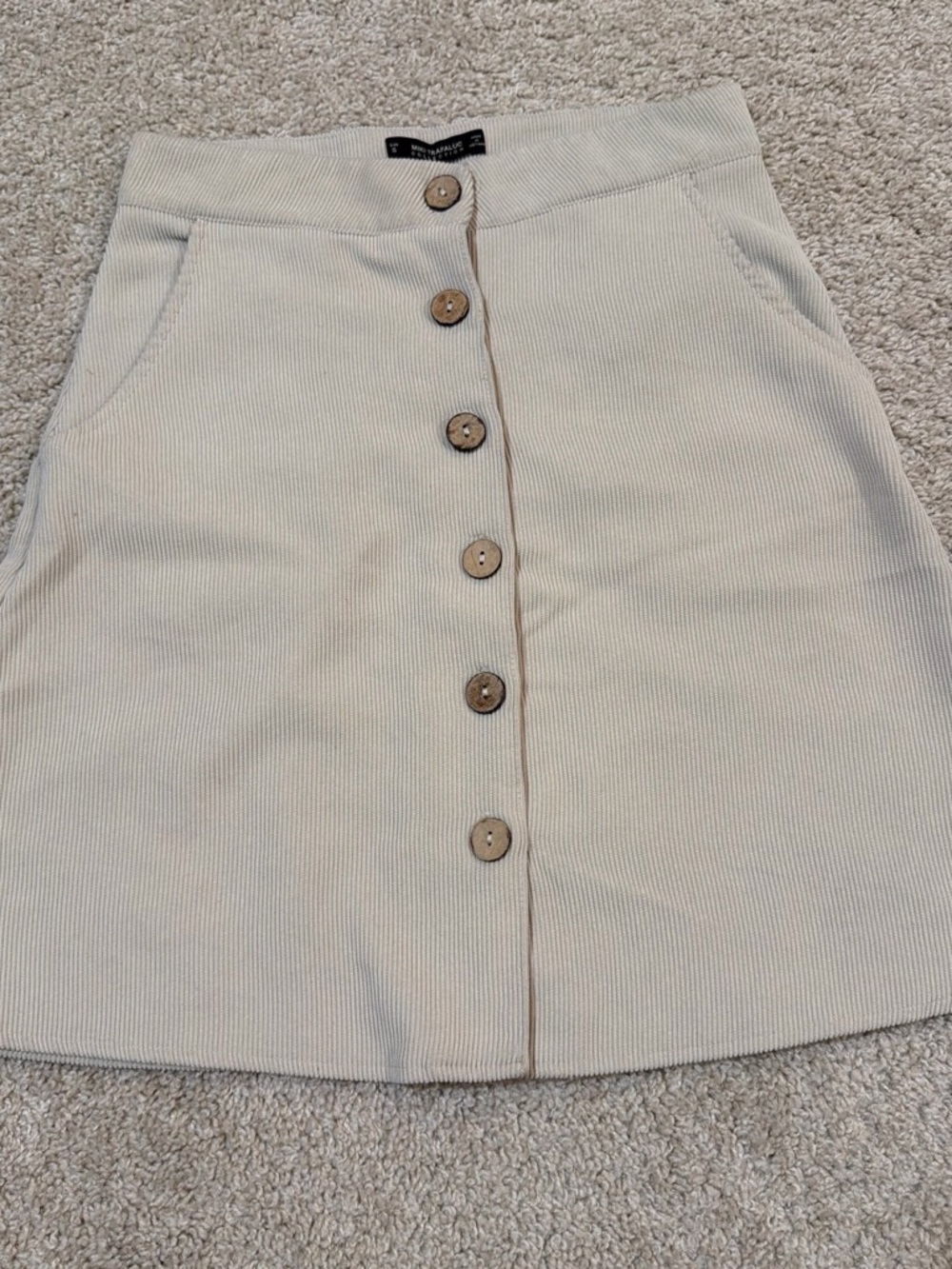 Neutral Cream Button-Front Mini Skirt